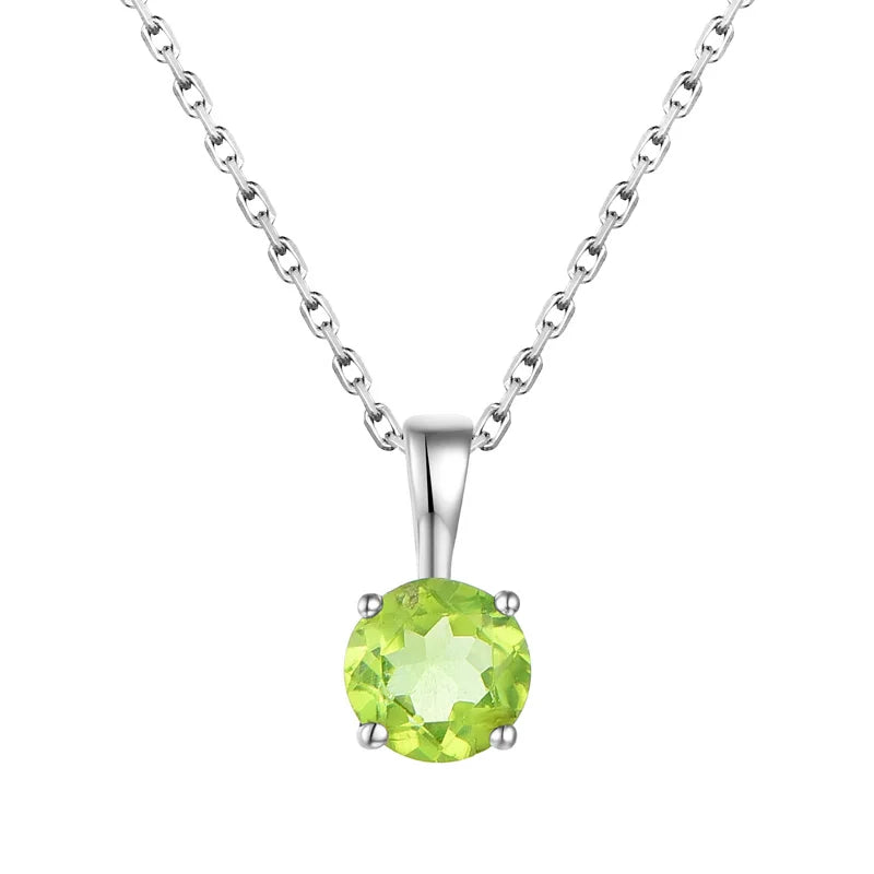 Simple Gift for Women 925 Sterling Silver round Cut 6.5MM Green Peridot Pendant Necklace Trendy Style for Weddings Parties