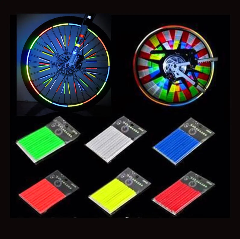 High Light Reflective Safety Bicycle Wheel Warning Sticker Mountain Bike Rim Mount Clip Tube Strip Colorful Reflector Spokes