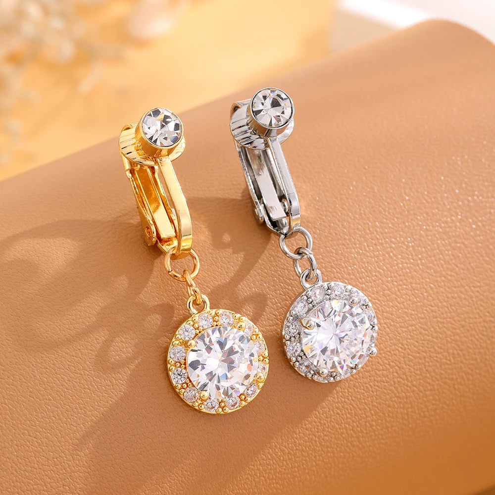 Set 10 Gold Plated Stainless Steel Clip-On Navel Women 8mm Large Zircon Inlay Non-Piercing Belly Trendy Weddings Engagements