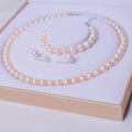 Haiyang Classic Platinum/Silver Plated Freshwater Pearl Earrings & Necklace Three-piece Set Hand String 8-9mm Unisex Jewelry