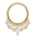 Eternal Metal 14K Solid Gold Facing 5 Marquise and Round 5A CZ Hinged Segment Hoop Ring Septum Clicker Daith Piercing Jewelry