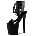 Black Fish Mouth Thin Heel 8-inch Dance Sandals Foot Fighter Lace up 20 cm Leaky Toe Sexy Banquet High Heels Large Women's Shoes