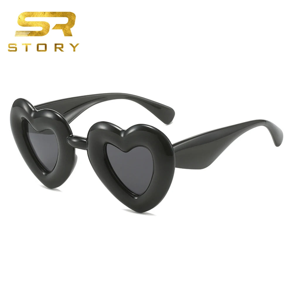 STORY XY88982 2025 Fashion Brand Designer Trendy Y2K Inflate Heart Sun Glasses Heavy Thick Frame Pink Love Sunglasses Women Men