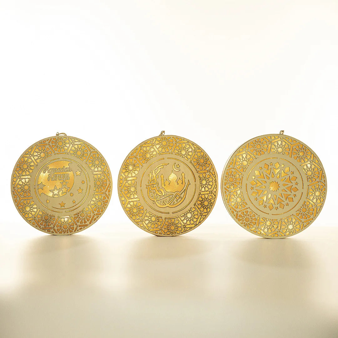 Muslim Moon Pendant Wooden Ramadan LED Wall Hanging for Islam Party Decoration