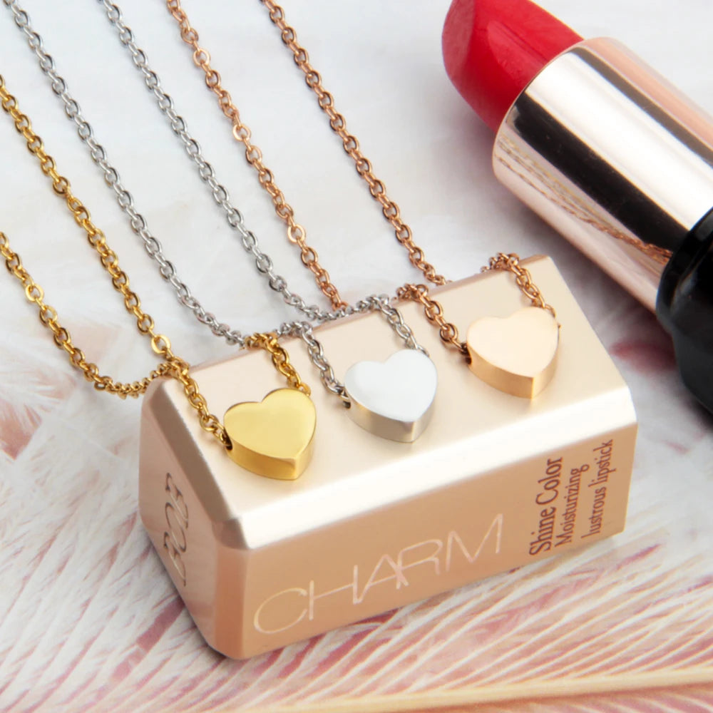 Women's Stainless Steel Chain Necklace with Exquisite Love Pendant Small Romantic Jewelry Gift Accessory for Anniversary