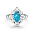 S925 Sterling Silver Cubic Zirconia Engagement Paraiba Oval Cut Promise Ring for Women