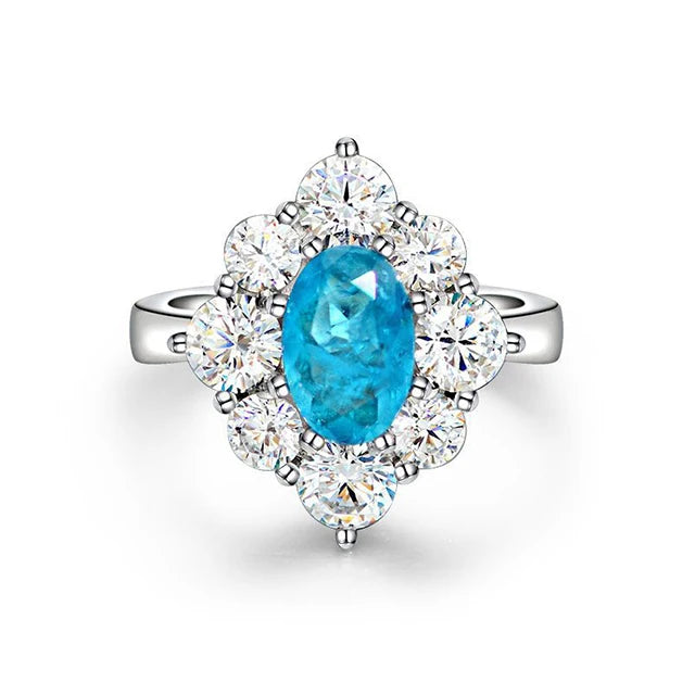 S925 Sterling Silver Cubic Zirconia Engagement Paraiba Oval Cut Promise Ring for Women