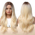 Factory inventory delivery Long Wavy Hair Wig Ombre Brown to Blonde Daily Natural Synthetic Wig for Women Heat Resistant Fiber