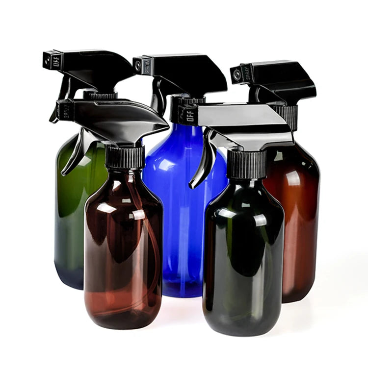 Empty Room Cleaning Spray Plastic Bottles 10oz 17oz 300ml 500ml Amber Green Blue PET Plastic Bottles with Trigger Sprayer