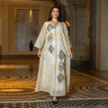 Dubai Evening Party Gold Mesh Embroidery Sequins Long Sleeve V-Neck Casual Abaya Fashion Saudi Women Kaftan