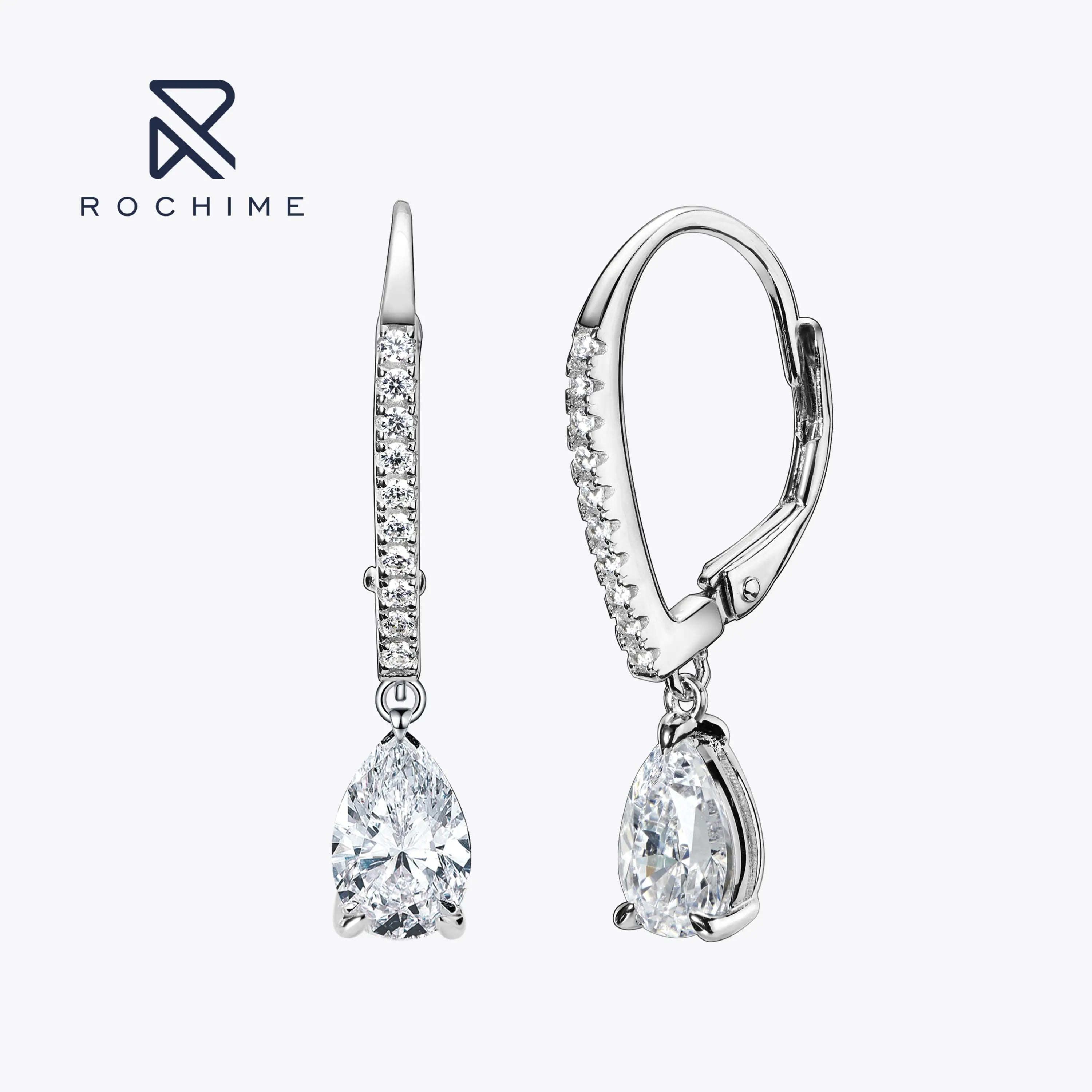 Rochime Exquisite Pear Cut Drop Earrings 925 Sterling Silver Gold Plated Cubic Zirconia Fine Jewelry for Women