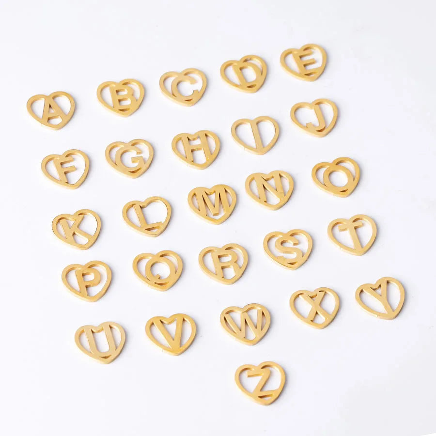 12*12 mm 304 Stainless Steel DIY Jewelry Findings Components Heart Mirror Polished A-Z Alphabet Letter Charms Silver Gold Rose