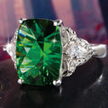 Huitan Latest New Dainty Large Square Cut Anillos Noblewomen Green Zircon Emerald Rings Lady Woman Elegant Silver Rings