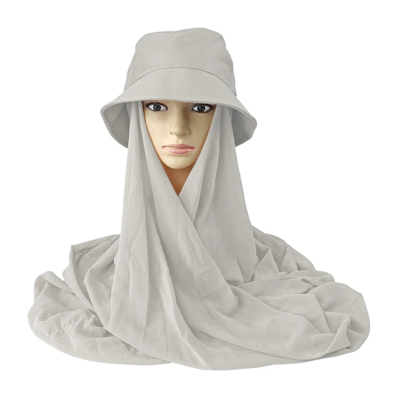 Wholesale Adult Women's Spring Square Polyester Custom Scarves Shawls Hijab with Hat Breathable Daily Use