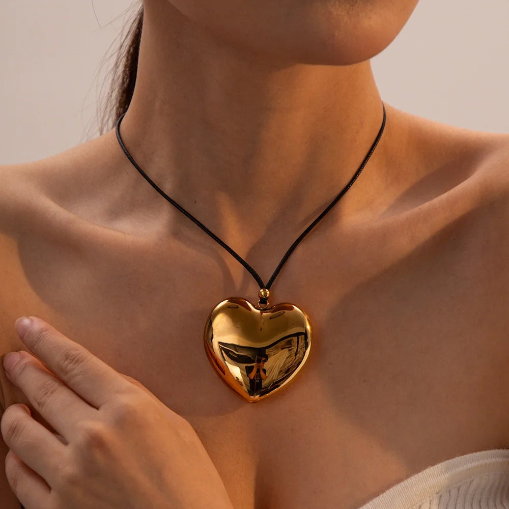 MAIOU Designer 18K Gold Plated Stainless Steel Zircon Big Heart Love Necklace Set for Women Earrings-Wedding Engagement Party