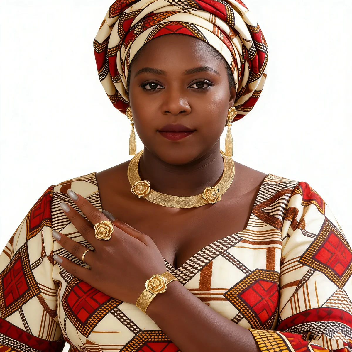 MEIZI 18K Gold Plated 4-Piece Copper Jewelry Set for Women-Wedding Engagement Anniversary & Party Gift African Fashion