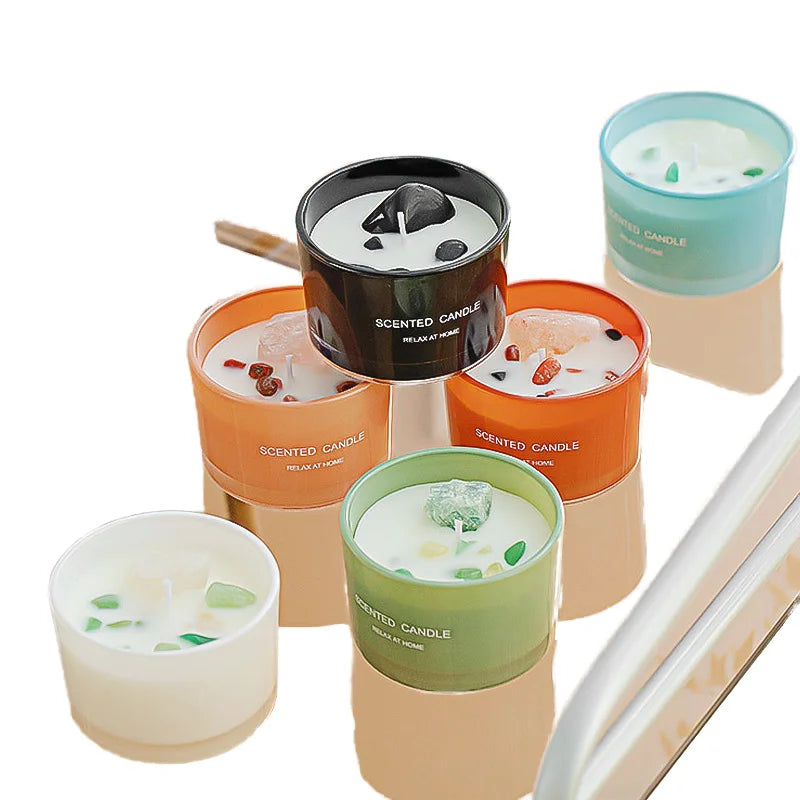 Wholesale Custom Private Label Holiday Aroma Gemstone Soy Wax Aromatherapy Candle with Crystals Handmade Luxury Scented Candle