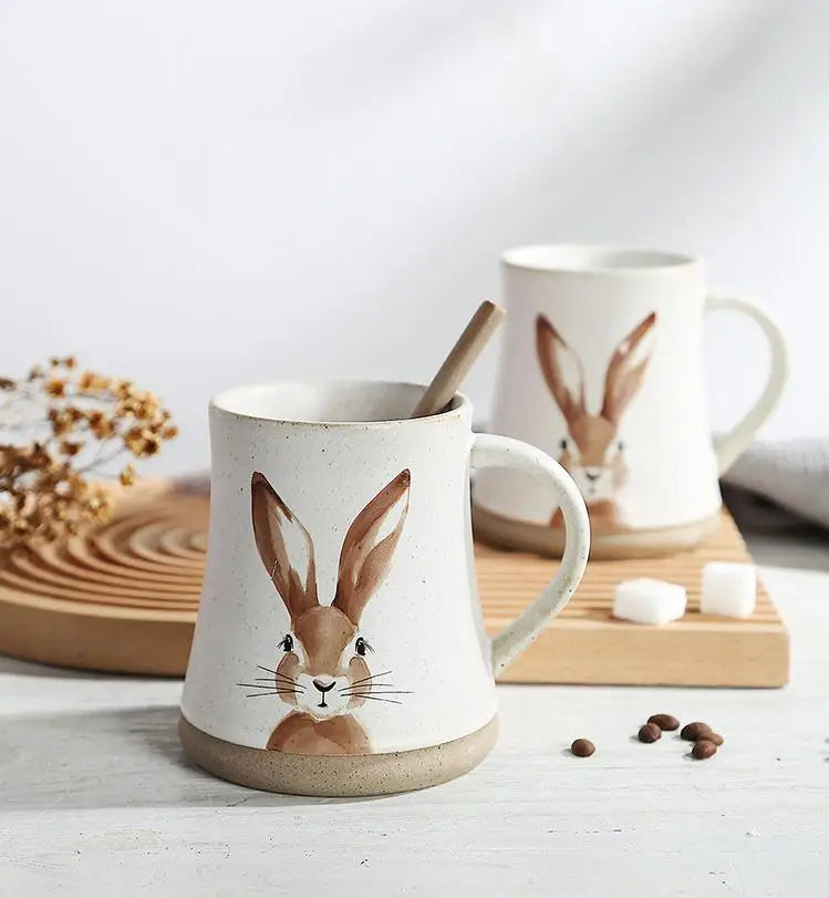 Easter Bunny Cartoon Coarse Pottery Mug High Capacity Waist High Ceramic Mug Set Retro Design Porcelain Coffee Wedding Party Use