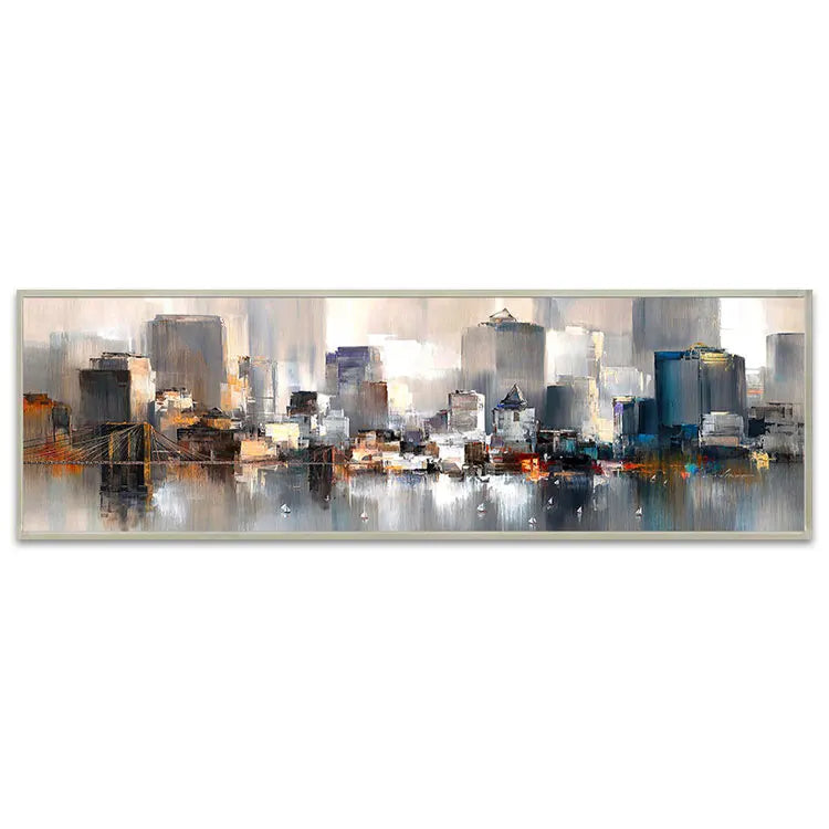 Handmade Abstract Oil on Linen Canvas City Landscape Painting Room Decoration Art
