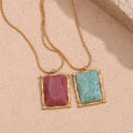 Dreamshow Square Gemstone Pendant Necklace Natural Stone Jewelry Gold Plated Stainless Steel Necklace for Women