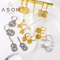 Ason European INS Style Stainless Steel Vintage Female Earrings Sun Heart Shape Butterfly Eye Jewelry Zircon Pearl Hoop Earrings