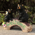 Resin Black Bear Christmas Figurine Welcome Statue Cute Hand-painted Floral Textured Detail Wildlife Garden Entryway Decor