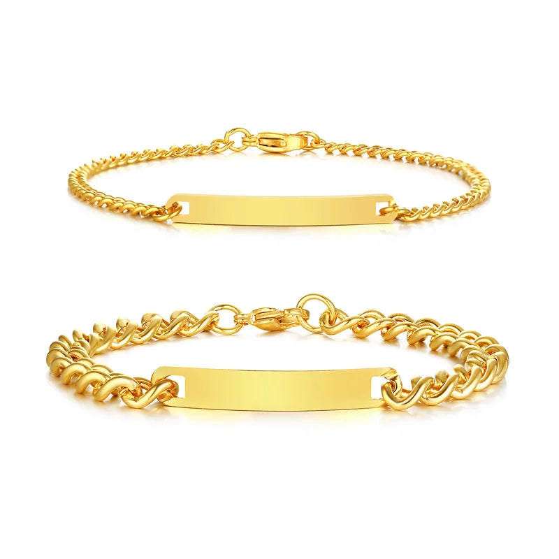 Women Men Jewelry Gift Gold Plated Stainless Steel Link Bracelets for Unisex Lover Couples