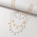 Europe and America Fashion 4 Layers Colored Beads Stars Pearl Pendant Necklaces Bohemian Multi Layered Necklace