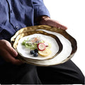 Ceramic Gold Edge Western Cuisine Steak Plate Restaurant Flat Dinner Dish Salad Tableware Sets Ceramic Dinnerware