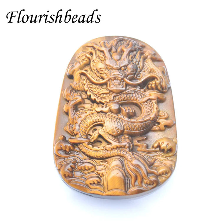 High Quality Natural Tiger Eye Carved Lucky Chinese Dragon Stone Pendant