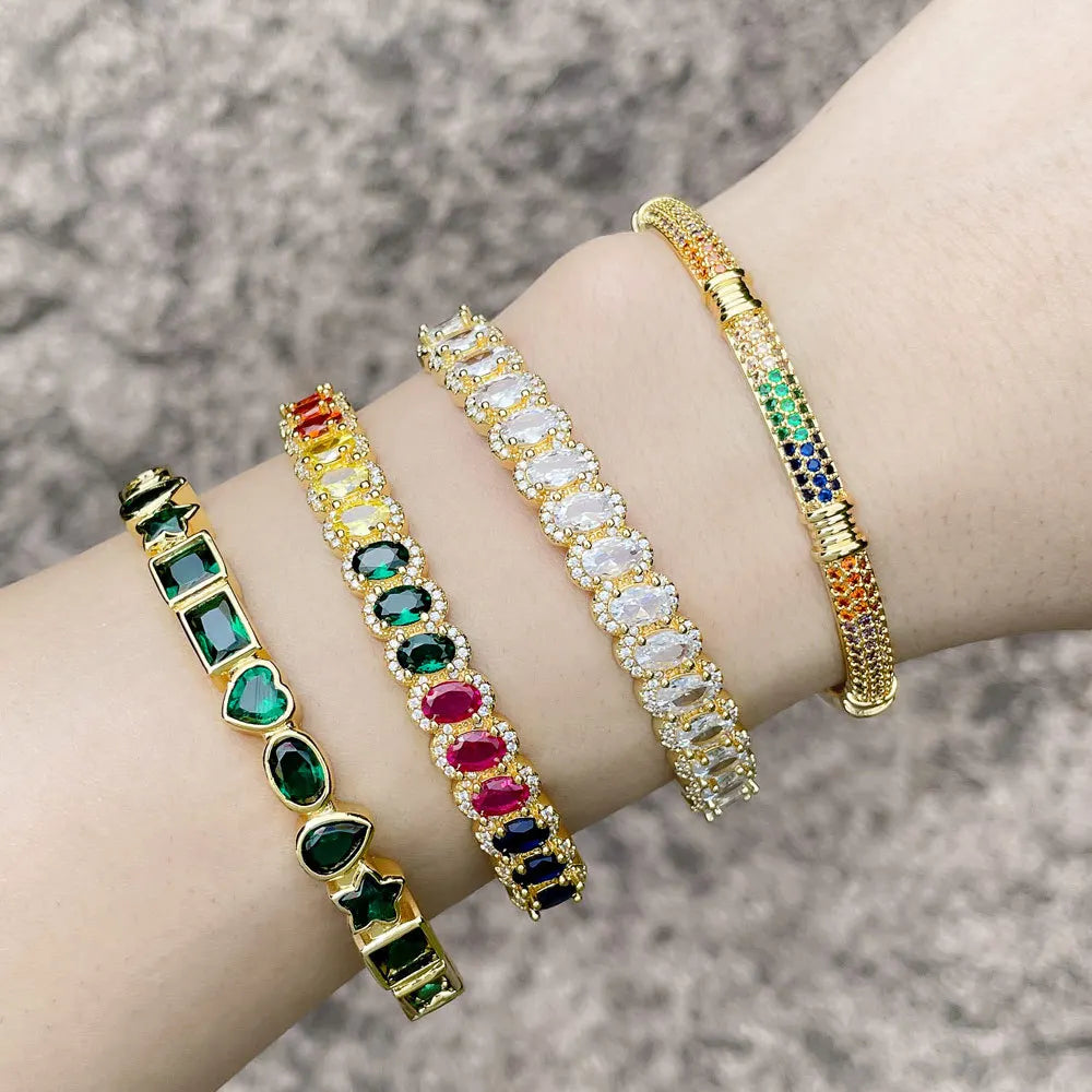 New Luxury Full Diamond Bracelet Opening Adjustable Gemstone Copper Cuff Bracelet