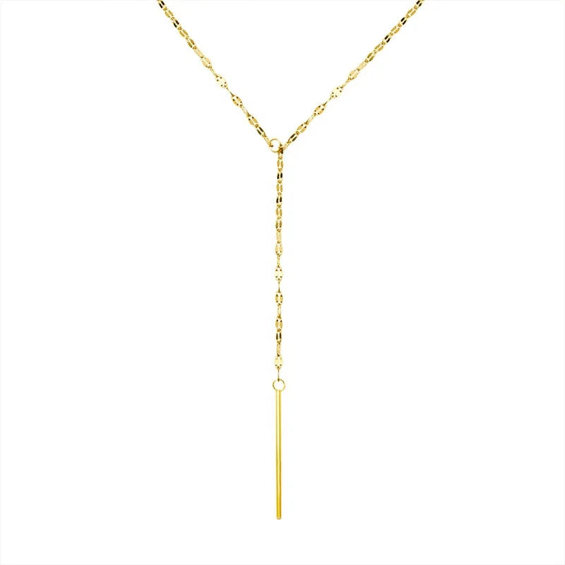 French Style Y-shaped Tassel Short Necklace Stainless Steel 18k Gold Plated