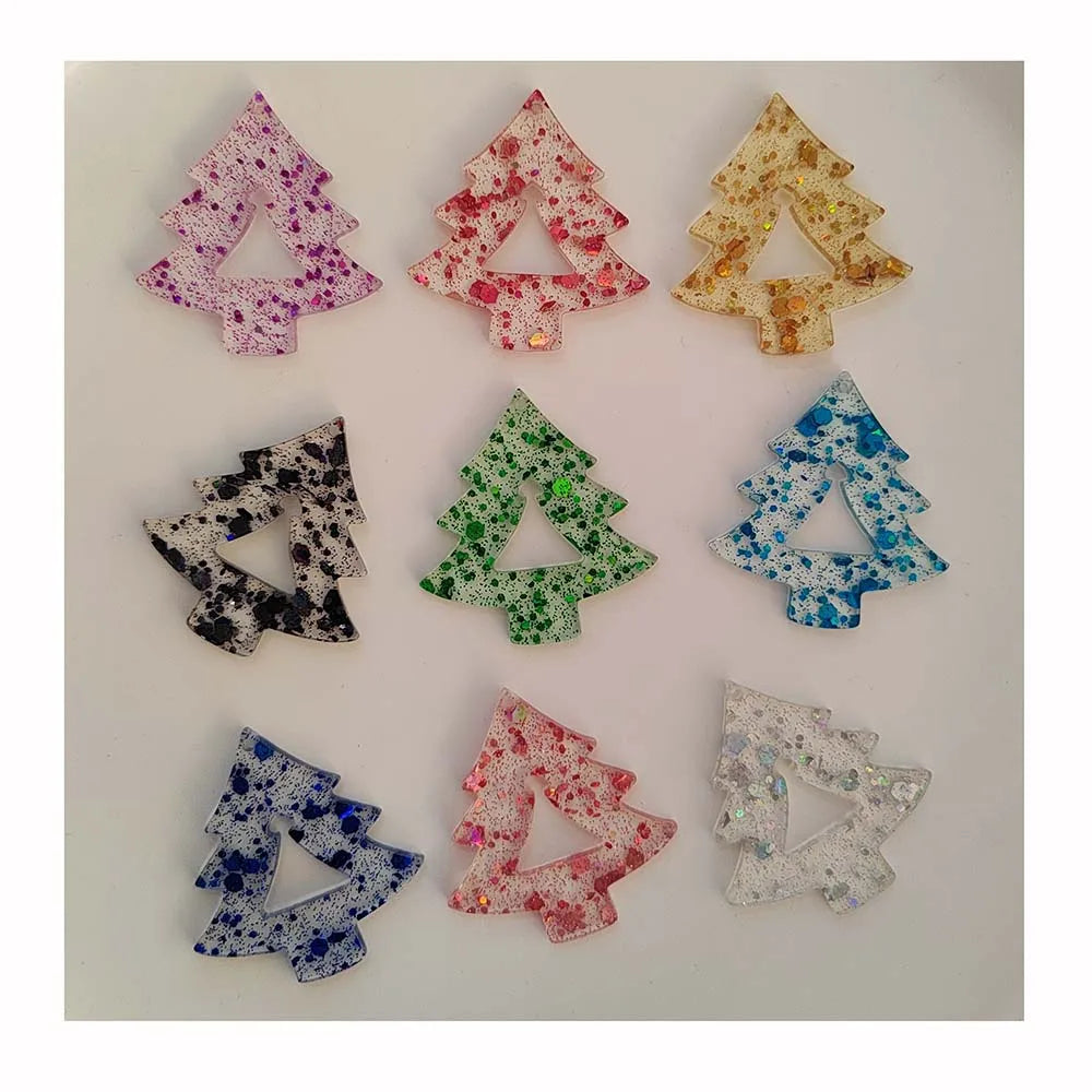Hollow Kawaii Cabochon Christmas Tree Acrylic Colorful Xmas Tree Planar Flatback Resin Ornament 100pcs/lot