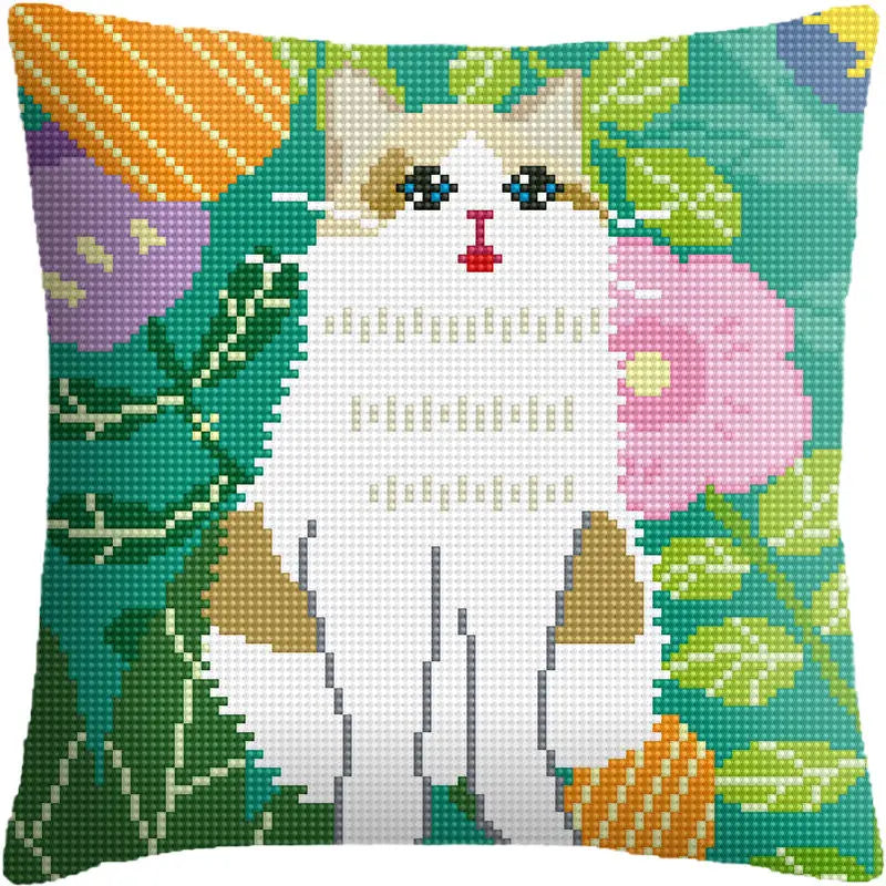 2023 New Cross Stitch Crafts Crewel Embroidery Custom Cute Cat Hand Embroidered Pillowcase