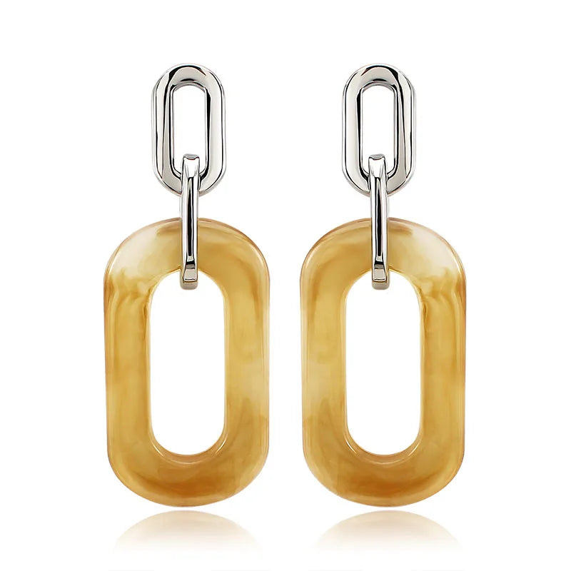2025 Arrival Jewelry Daily Wear for Women Gifts Korean Metal Oval Acrylic Chain Long Stud Earrings