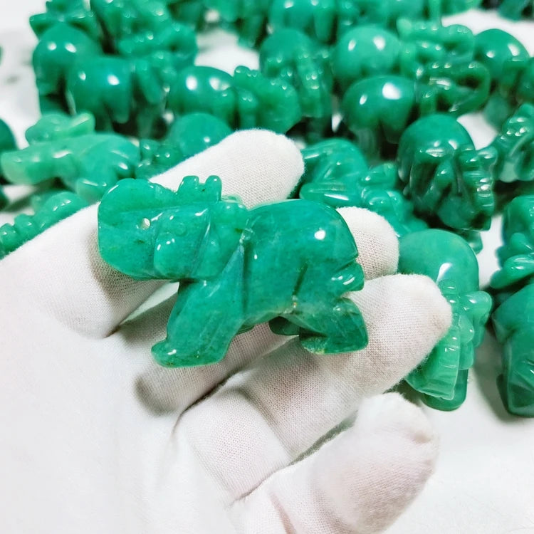 HZ Carved Gemstone Stone Animals Large Green Aventurine Elephant Pendant for Necklace Jewelry Making