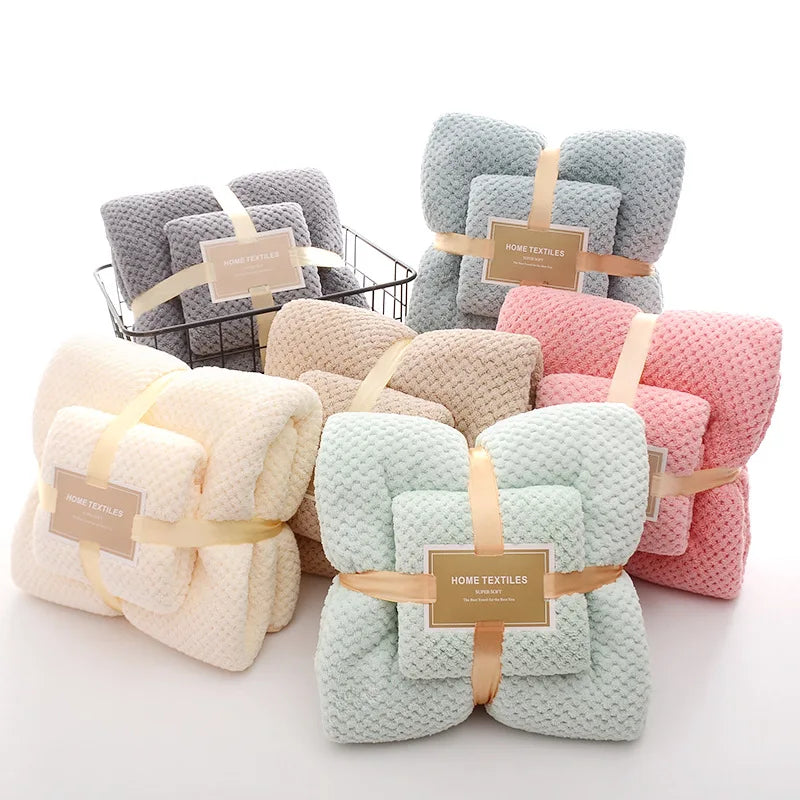Microfiber Pineapple Check Coral Velvet Bath Towel Set Quick-Dry Luxury Terry Home Spa Hotel Salon Jacquard Technique Available