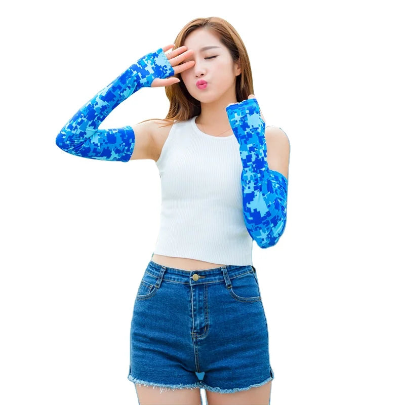 Ice Sleeve Summer Sunscreen Solid Color and Camo Cooling Cycling Arm Sleeves