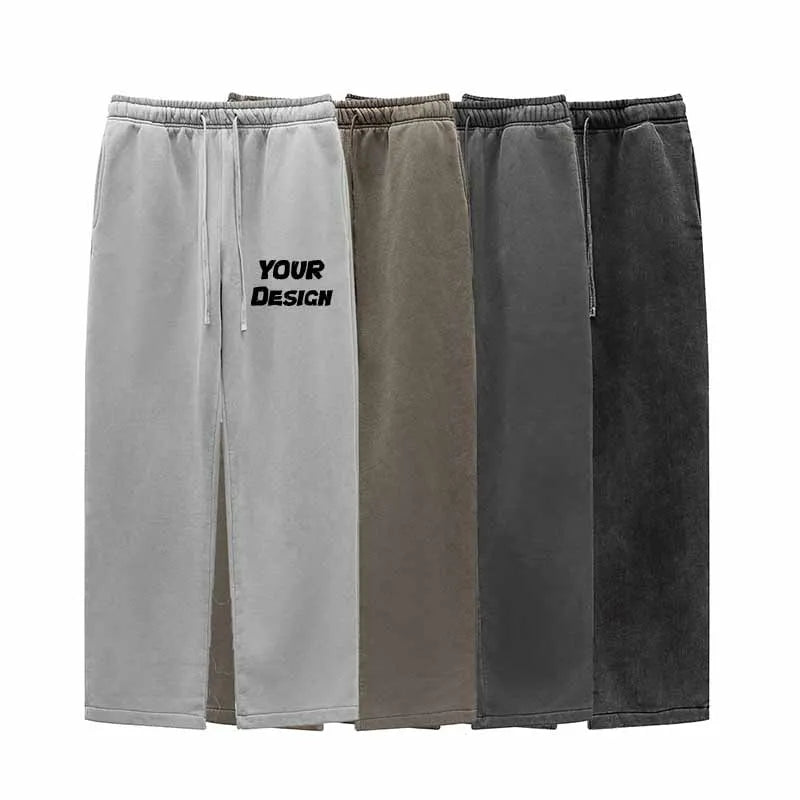 Manufacturer Custom 332 Gsm Straight Leg Pants Joggers Men Acid Washed Baggy Sweatpants