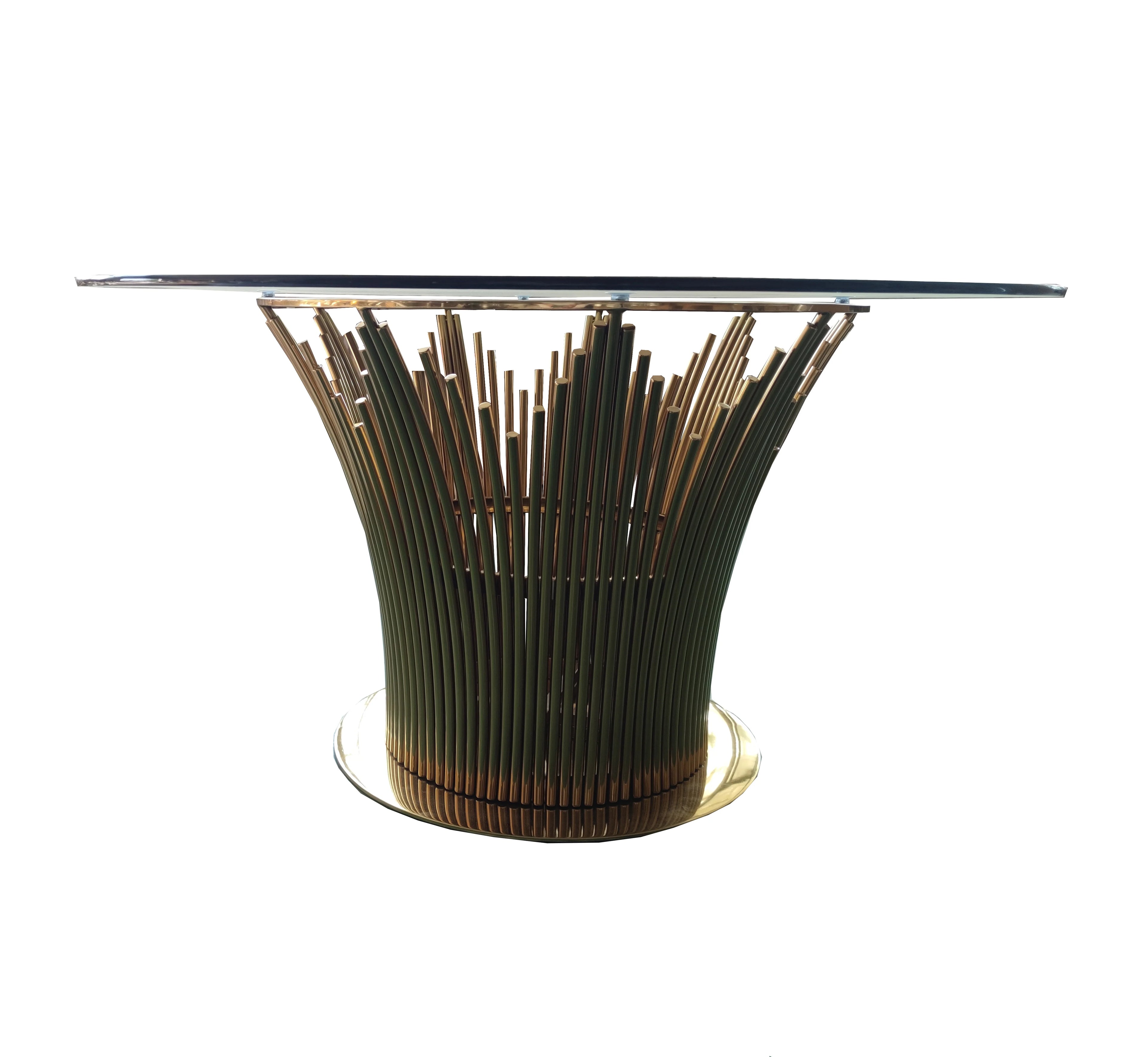 Party Wedding Metal Steel Stainless Dining Table Packing Room Modern Furniture New Designer Luxury Round Glass Dining Table Gold