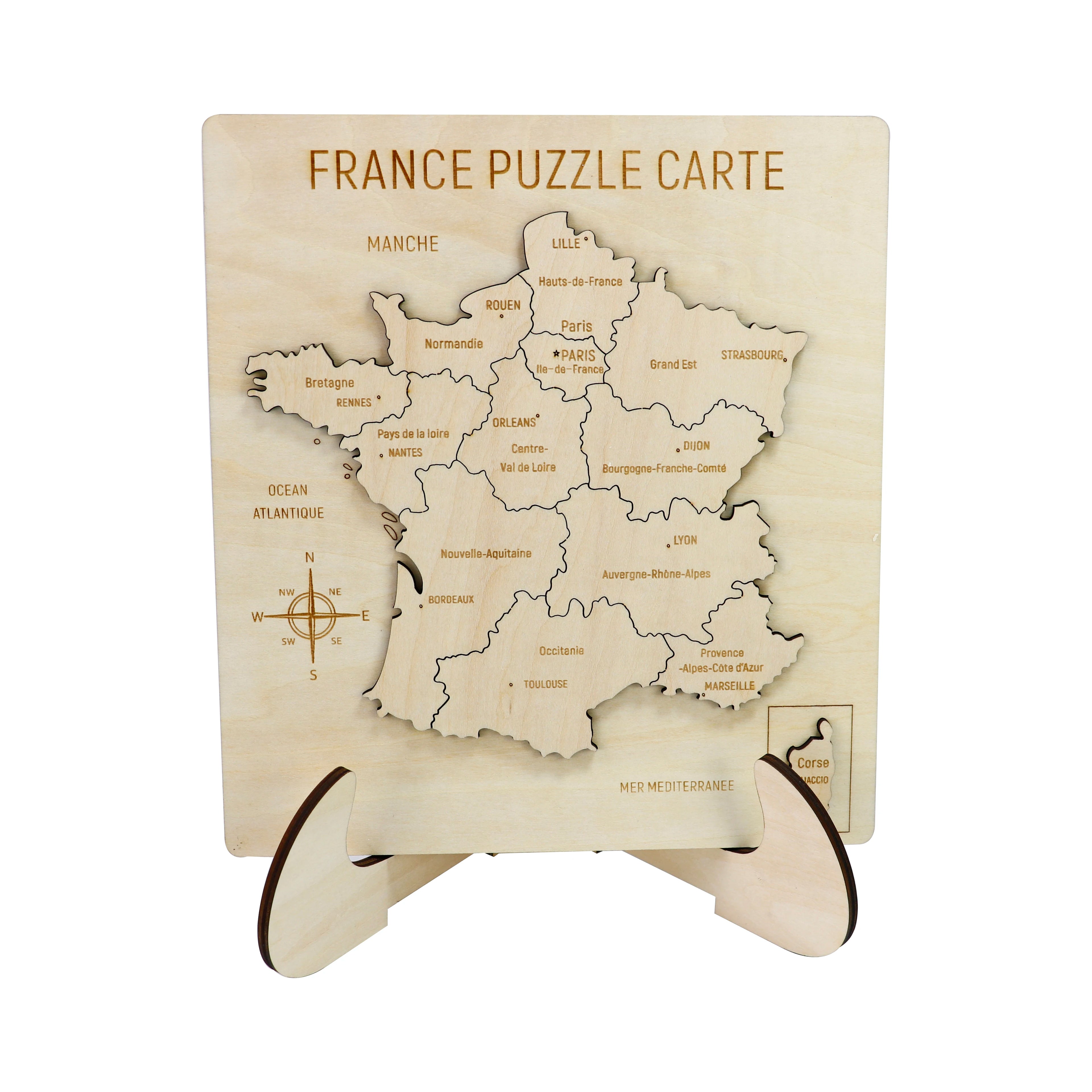 OEM/ODM Custom France Map Wood Puzzle Montessori Kids Toys Puzzle Map