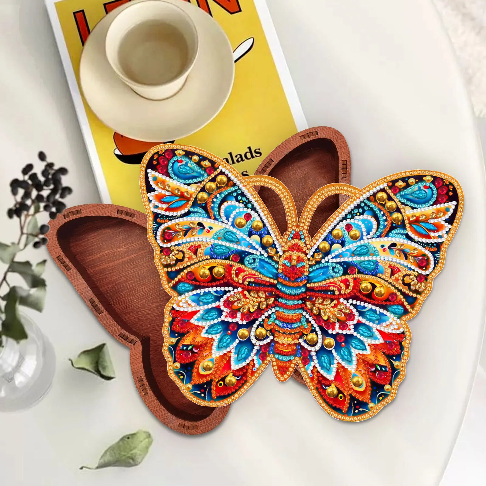 LS 5D DIY Diamond Painting Printed Wooden Storage Box Kit with Multi-Functional Latch Butterfly Heart Jewelry Box Animal Design
