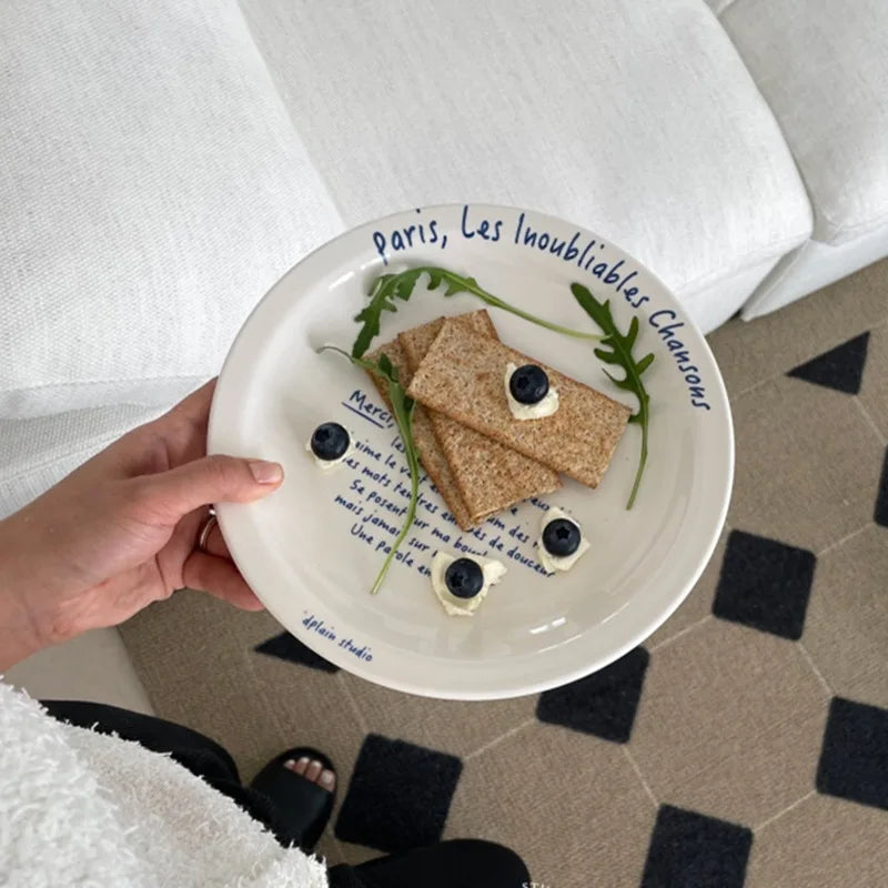 INS Korean Style Alphabet Ceramic Dessert Pasta Plate Nordic Simple and Korean Style