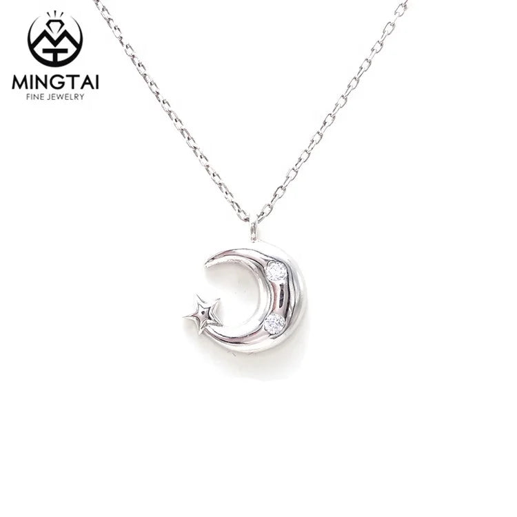 Design Starry Night Charm 0.98grams 925 Sterling Silver Lucky Moon and Star Pendant for Gift