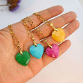 NN1174 Chic Natural Gemstone Green Jade Heart Pendant 18K Gold Plated Stainless Steel Lip Chain Necklace for Women