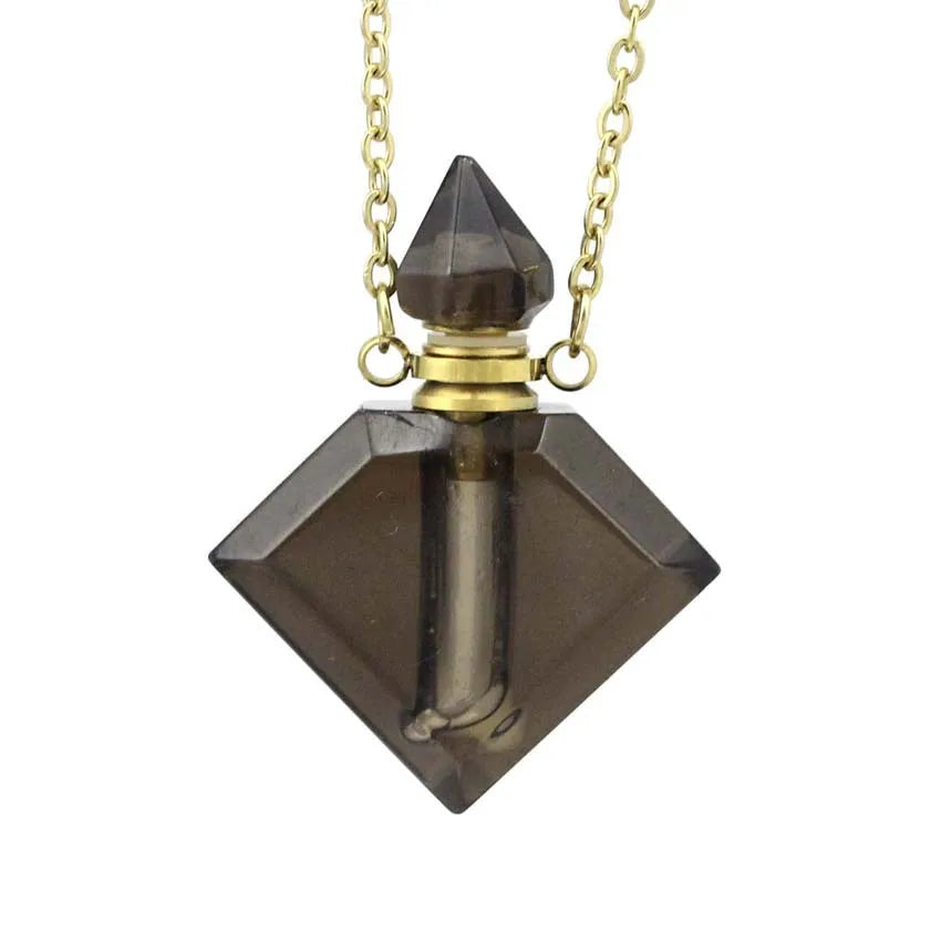 Hongzhuo Fashion square Shape Natural Smoky Quartz Gemstone Perfume Bottle Pendant Purple Healing Crystal Pendant Jewelry