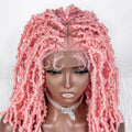 Synthetic Black and pink Full Lace Wig Soft Braids Glueless Faux butterfly Locs Crochet Hair Lace Closure Wigs