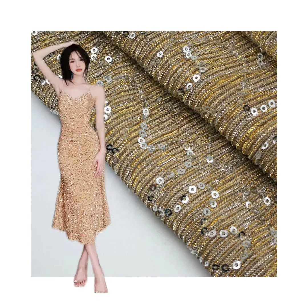 Wholesale 100% Polyester Custom-made Moonlight Yarn Metallic Sequin Colorful Clothing Fabric
