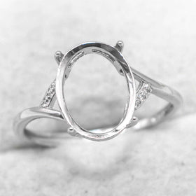 Sterling Silver 9*12mm Semi Mount Ring Empty Frame Blank Support Setting S925 Base Holder Without Center Stone for DIY Inlay