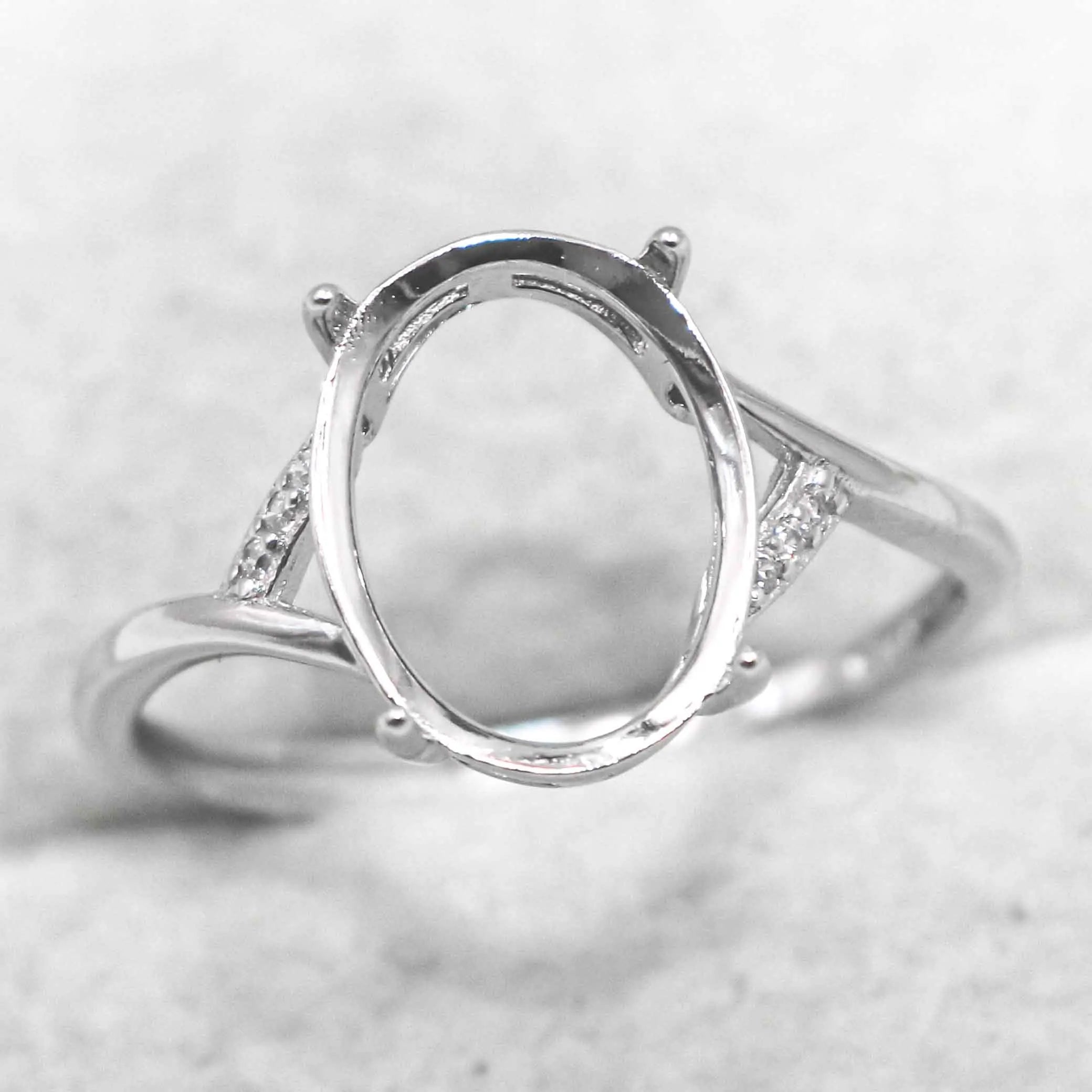 Sterling Silver 9*12mm Semi Mount Ring Empty Frame Blank Support Setting S925 Base Holder Without Center Stone for DIY Inlay
